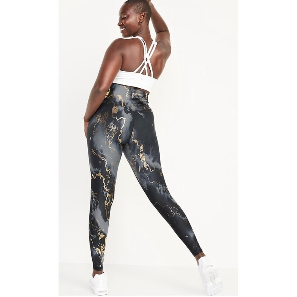 Old Navy Extra High-Waisted PowerSoft Leggings Blue Gold Marble Plus Size 4X